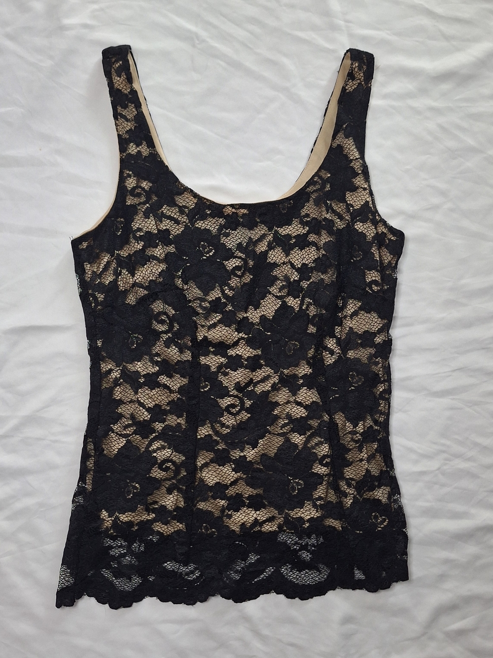 Cinema Etoile Vintage Black Lace Dual Layer Tan With Side Zipper Tank Top Size 6 - Picture 2 of 7